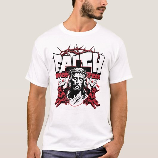 ✝️ メリークリスマス信仰は恐怖に勝つ イエス キリスト 教 Tシャツ (正面)