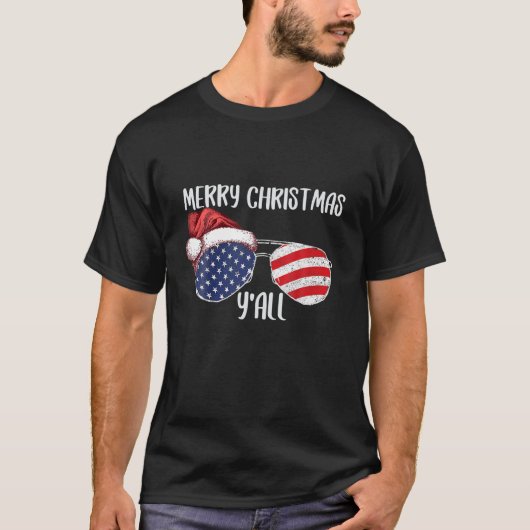 メリークリスマス全米おもしろい国旗のサングラス Tシャツ (正面)