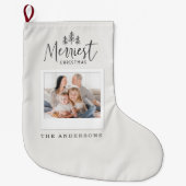 メリークリスマス写真の素朴な家族の休日 ラージクリスマスストッキング (正面)