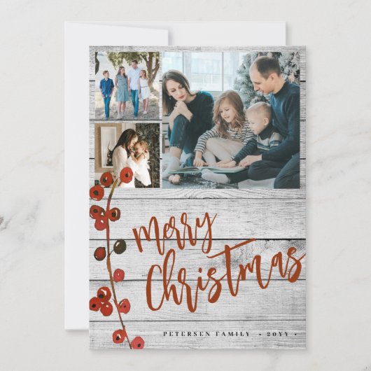 メリークリスマス写真の素朴な木 シーズンカード (正面)