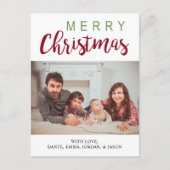 メリークリスマス写真はがき赤エレガント緑 シーズンポストカード (正面)