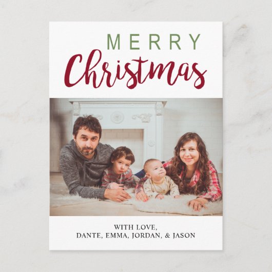 メリークリスマス写真はがき赤エレガント緑 シーズンポストカード (正面)