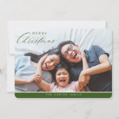 メリークリスマス写真エレガント書道グリーン シーズンカード (正面)