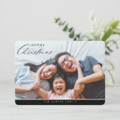 メリークリスマス写真エレガント書道ブラック シーズンカード (スタンド正面)