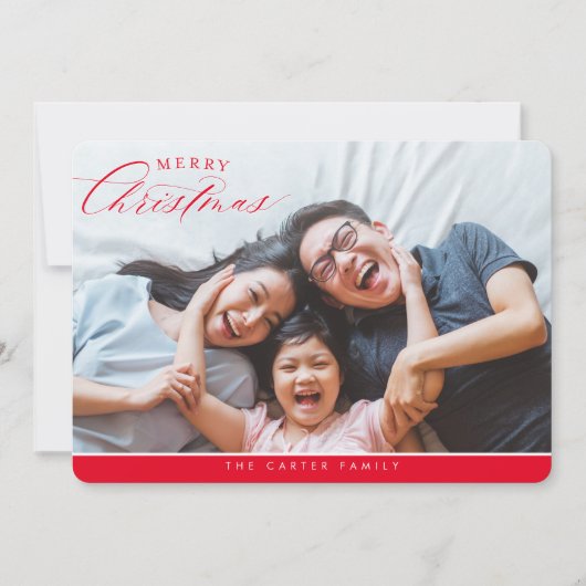 メリークリスマス写真エレガント書道赤 シーズンカード (正面)