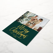 メリークリスマス写真グリーンモダンゴールドフォイル 箔シーズンカード (回転した状態)