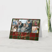 メリークリスマス写真コラージュ赤い緑の格子模様 シーズンカード (正面)