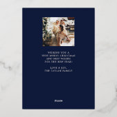 メリークリスマス写真ネイビーブルーと金ゴールド 箔シーズンカード (裏面)