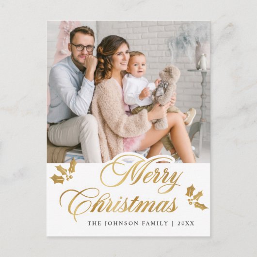 メリークリスマス写真ハッピーホリデーグリーティング ポストカード (正面)