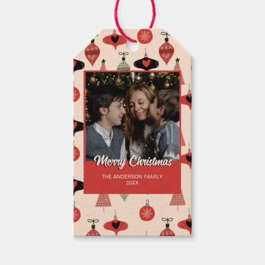 メリークリスマス写真ミッドセンチュリーモダン ギフトタグ (正面)