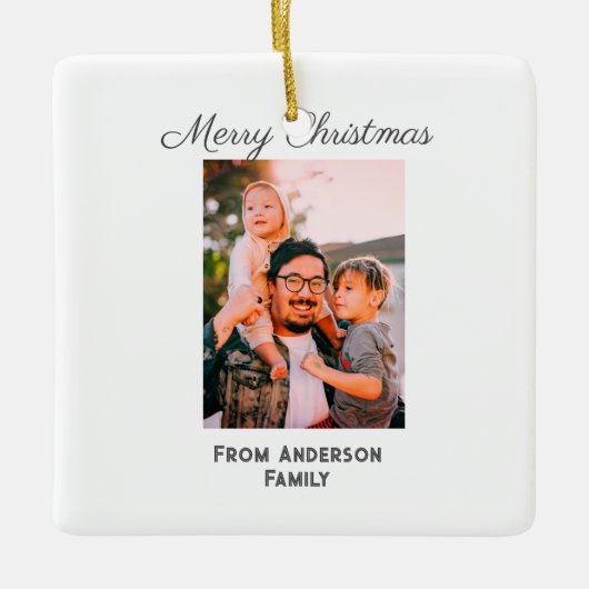 メリークリスマス写真モダンラブシンプルファミリーmo セラミックオーナメント (正面)