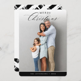 メリークリスマス写真モダン書道ブラック シーズンカード