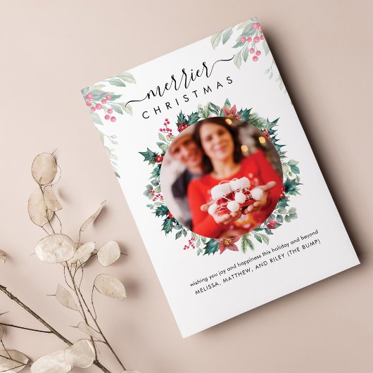 メリークリスマス写真妊娠のお知らせ ノートカード