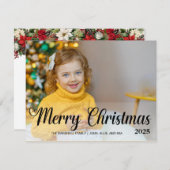 メリークリスマス写真年ポインセチア シーズンカード (正面/裏面)