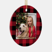 メリークリスマス写真赤と黒バッファロープレイド セラミックオーナメント (右)