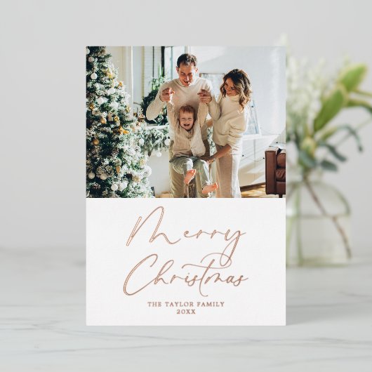 メリークリスマス写真赤面ホイルクリスマスカード 箔シーズンカード (立ち正面)
