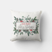 メリークリスマス冬のフローラブラックプレイド クッション (正面)