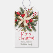 メリークリスマス冬のフローラブーケの水色 ギフトタグ (正面)