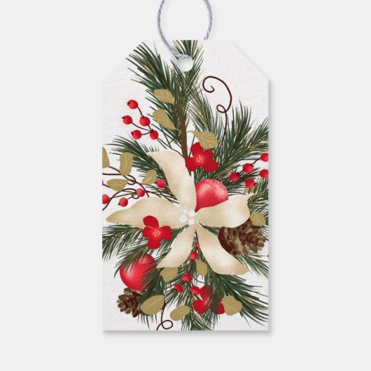 メリークリスマス冬のフローラブーケの水色 ギフトタグ (裏面)