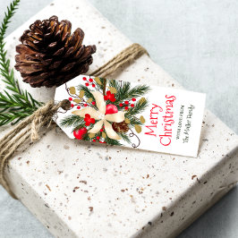 メリークリスマス冬のフローラブーケの水色 ギフトタグ