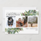 メリークリスマス冬のモミのコーン緑のフォトホール シーズンカード (正面)