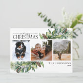 メリークリスマス冬のモミのコーン緑のフォトホール シーズンカード (スタンド正面)