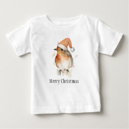 メリークリスマス冬のロビン鳥の野生動物スタイリッシュ ベビーTシャツ
