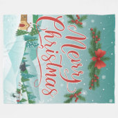 メリークリスマス冬のワンダーランドの風景 フリースブランケット (正面(横))