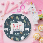 メリークリスマス冬の動物のパタ素朴ーン ペーパープレート (パーティー)