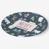 メリークリスマス冬の動物のパタ素朴ーン ペーパープレート (アングル)