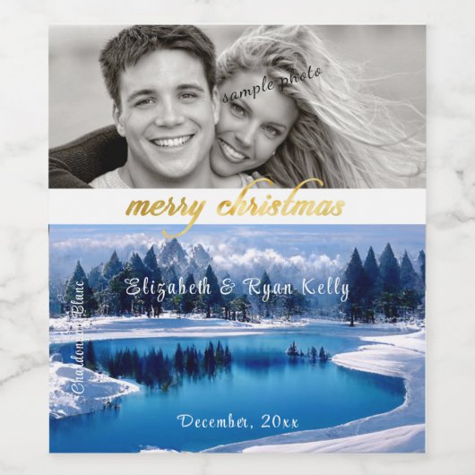 メリークリスマス冬の川の風景 ワインラベル (シングルラベル)