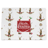 メリークリスマス冬の怠け者パーソナライズされた鹿 ラージペーパーバッグ (正面)