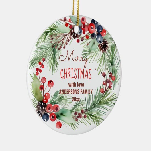 メリークリスマス冬の果実の松のリース写真 セラミックオーナメント (右)