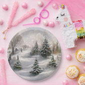メリークリスマス冬の森の風景 ペーパープレート (パーティー)