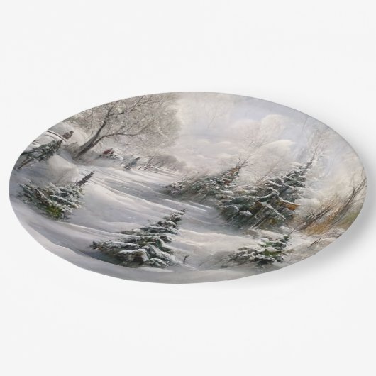 メリークリスマス冬の森の風景 ペーパープレート (アングル)