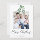メリークリスマス冬の緑のヤドリギの写真 シーズンカード (正面)