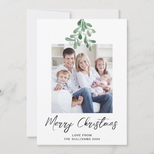 メリークリスマス冬の緑のヤドリギの写真 シーズンカード (正面)