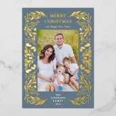 メリークリスマス冬の緑の写真金ゴールド 箔シーズンカード (正面)