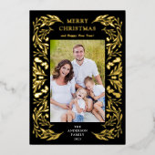 メリークリスマス冬の緑の写真金ゴールド 箔シーズンカード (正面)