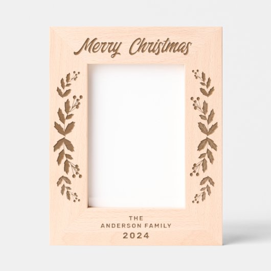 メリークリスマス冬の緑の果実レーザー レーザー彫刻フレーム (正面)