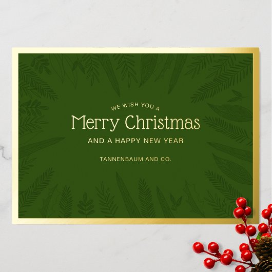メリークリスマス冬の緑の枠企業の 箔シーズンカード