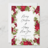 メリークリスマス冬の赤いはっきりしたポインセチア写真 カード (正面)