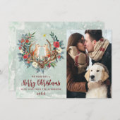 メリークリスマス冬の雪の狐の写真カード シーズンカード (正面/裏面)