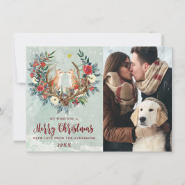 メリークリスマス冬の雪の狐の写真カード シーズンカード