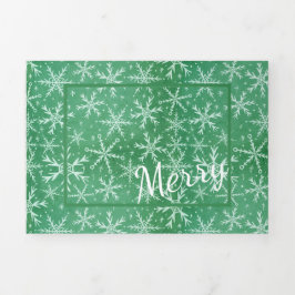 メリークリスマス冬の雪の緑の写真 三つ折りクリスマスカード