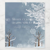 メリークリスマス冬の雪片の木 ワインラベル (シングルラベル)