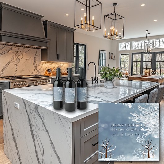 メリークリスマス冬の雪片の木 ワインラベル