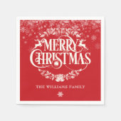 メリークリスマス冬の雪片ファミリーネーム スタンダードカクテルナプキン (正面)