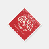 メリークリスマス冬の雪片ファミリーネーム スタンダードカクテルナプキン (角)