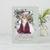 メリークリスマス冬の雪片ファミリー写真 シーズンカード (スタンド正面)